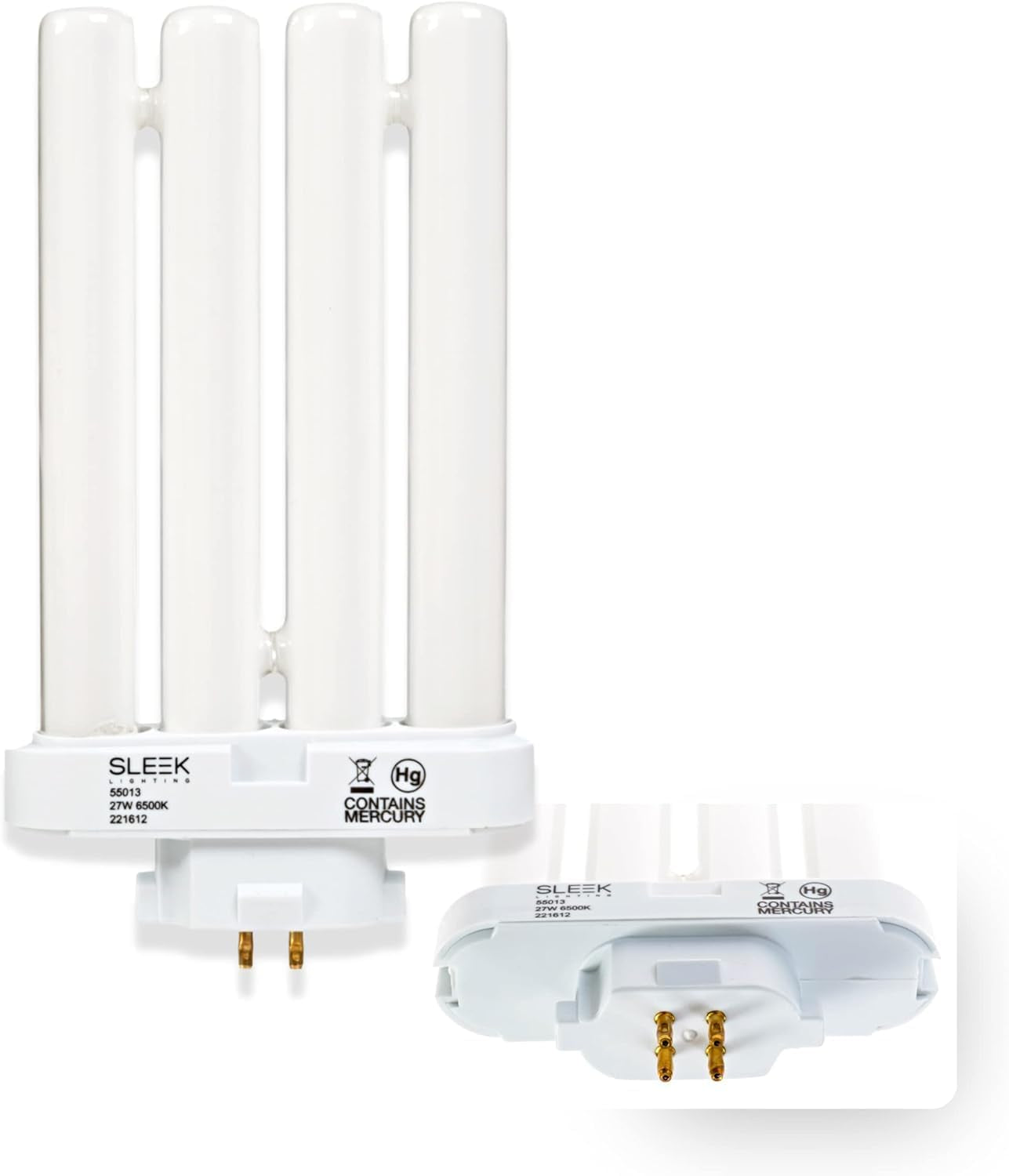 SLEEKLIGHTING 27 Watt T5 Quad Tube CFL 4 Pin Gx10Q-4 Base Light Bulb 6500K 1450Lm - Compact Fluorescent -Daylight White Light (2 Pack)