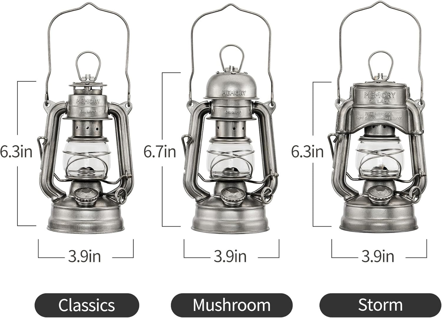 Vintage Oil Lamp, Waterproof Fuel Lantern with Carry Handle, for Outdoor Camping Hiking Patio Picnic, Hurricane