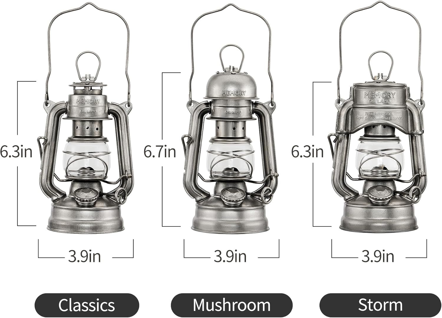 Vintage Oil Lamp, Waterproof Fuel Lantern with Carry Handle, for Outdoor Camping Hiking Patio Picnic, Hurricane