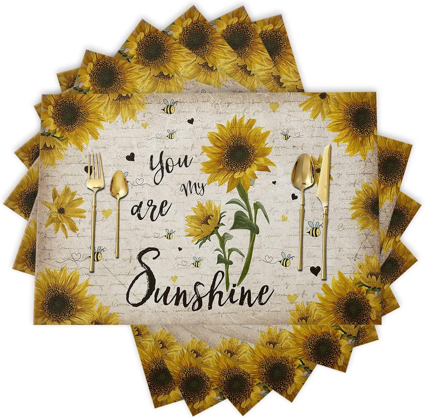 Sunflower Placemats, Red Truck Placemats for Dining Table, Farmhouse Decor Floral Placemats Set of 6, Heat-Resistant Washable Place Mats, Kitchen Table Mats for Party Sunflower Kitchen Decor Placemats