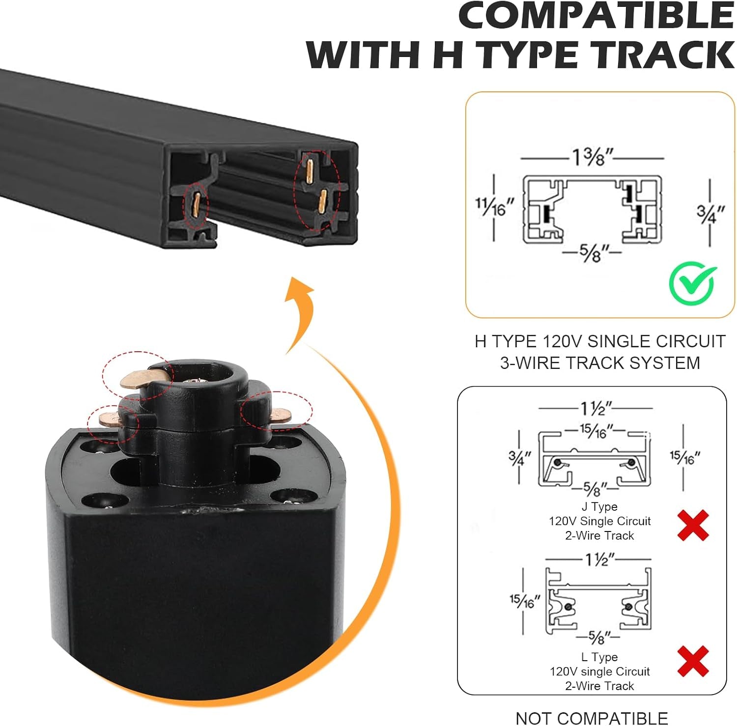 LED Track Lighting Heads 2 Pack 800Lm H Type 7W Dimmable Track Lights Replacement Fixtures Bright 3000K Warm White Ceiling Spotlight for Accent Art Task, Flicker Free CRI90+ 24° Black Track Lighting