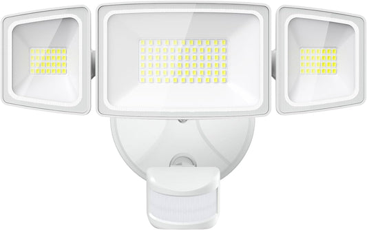 Onforu 65W LED Flood Light Motion Sensor Outdoor, 6500Lm LED Security Light with Three Head, IP65 Waterproof LED Exterior Floodlight, 6500K Wall Light for Entryways Stairs Yard Garage