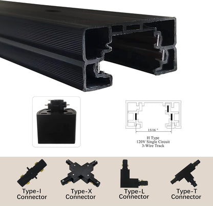 H Type Track Lighting Rail for Track Lighting System 3.28FT Single Circuit 3-Wire-1 H Track Rail with Extra I Connector and End Caps Value Set