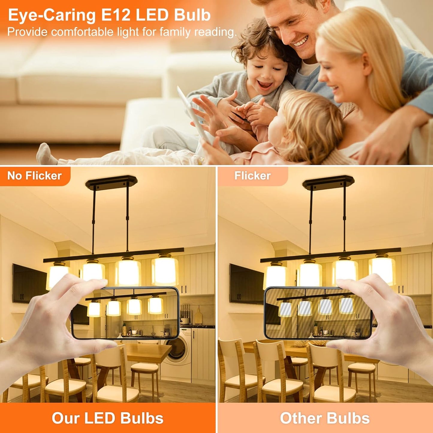 Sailstar A15 Ceiling Fan Light Bulbs, E12 Base, 6Watt (60-Watt Replacement), Soft White 2700K, Non-Dimmable, Candelabra Base LED Light Bulb, 6 Pack
