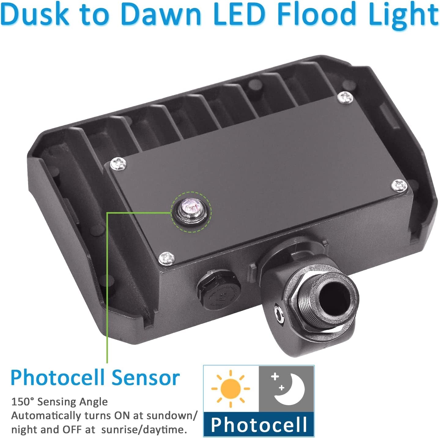 30W LED Flood Light with Knuckle, Outdoor Security Fixture Light with Dusk-To-Dawn Photocell 5000K 4,050Lm(200W Equivalent) Waterproof with Base AC100-277V for Wall Mount Entrance Garden Yard