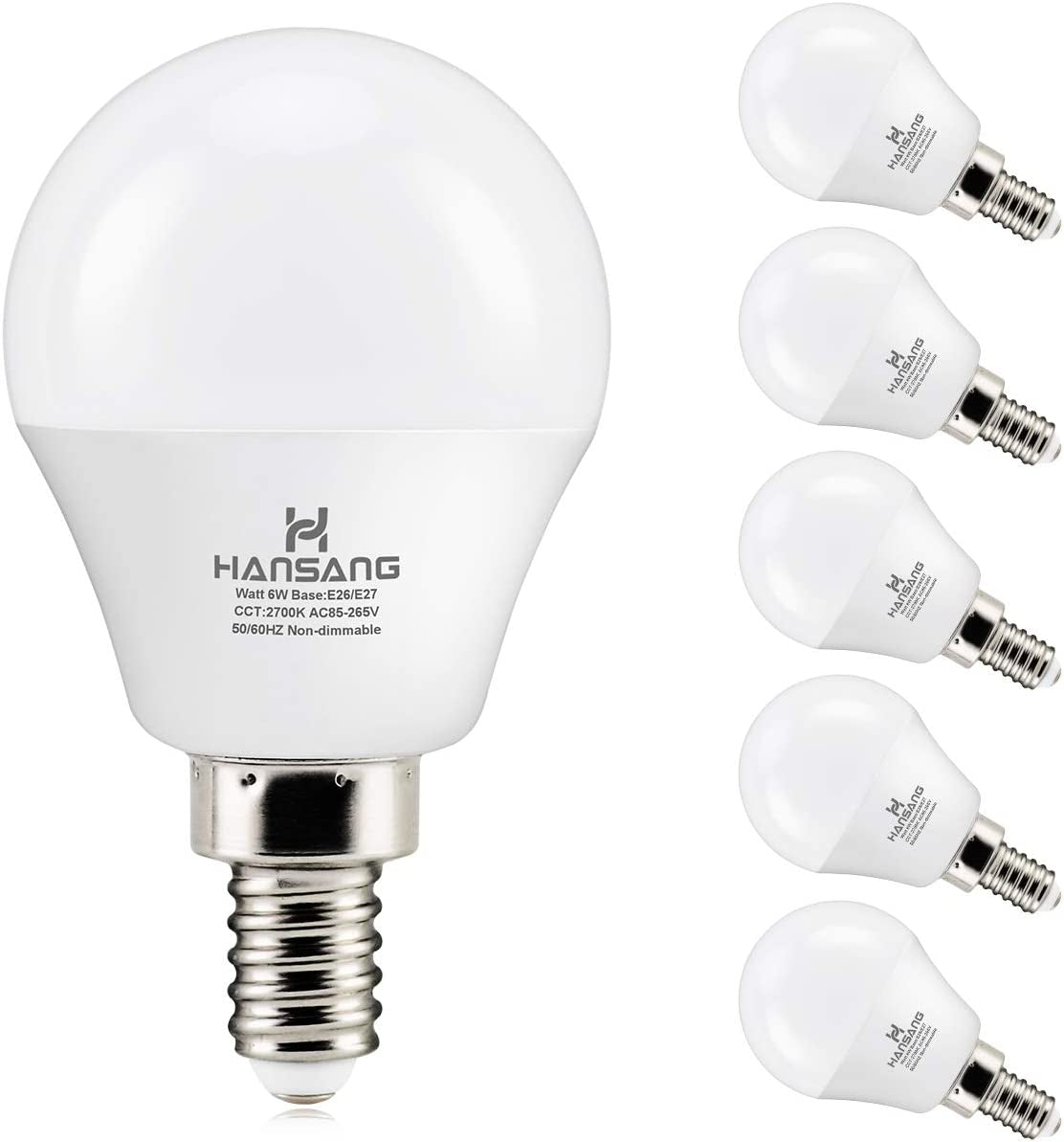 Hansang E12 LED Bulb, Daylight 5000K, 60 Watt Equivalent Ceiling Fan Light Bulbs, E12 Small Base Candelabra LED Light Bulbs, 600 Lumen CRI 85+ Eye Protection, Non-Dimmable 120V (85-265V Range) 6 Pack