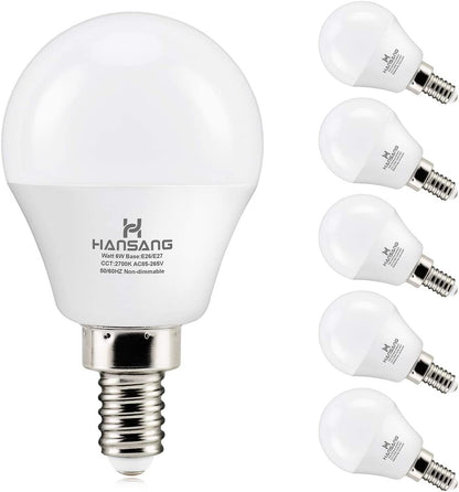 Hansang E12 LED Bulb, Daylight 5000K, 60 Watt Equivalent Ceiling Fan Light Bulbs, E12 Small Base Candelabra LED Light Bulbs, 600 Lumen CRI 85+ Eye Protection, Non-Dimmable 120V (85-265V Range) 6 Pack
