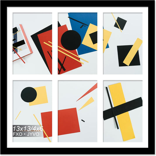 4X6 Picture Frame Collage, Display 6 4X6 Picture Collage or 13X13 Photo Only without Mat, Light Weight and High Transparent Frame for Wall - 1 Pack/Black/6-Openings