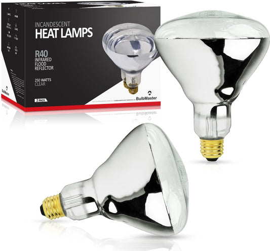 250 Watt Heat Lamp Bulb for Bathroom R40 Incandescent Shower Heat Lamp Clear Infrared Bath Light 250R40 Chicken Light Bulb E26 Base 2 Pack