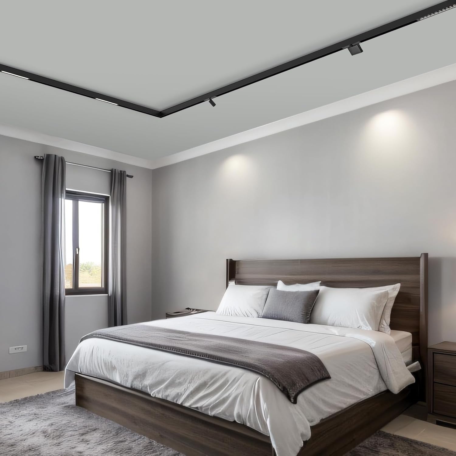 SCON XTB106-C-B Updated 4-Wire Ceiling Surface Mounted Magnetic Track Lighting, Aluminum Linear Rail Section System, Input Power Track for LED Light Lamp Head (50Cm/19.7Inch/No Driver/Black)