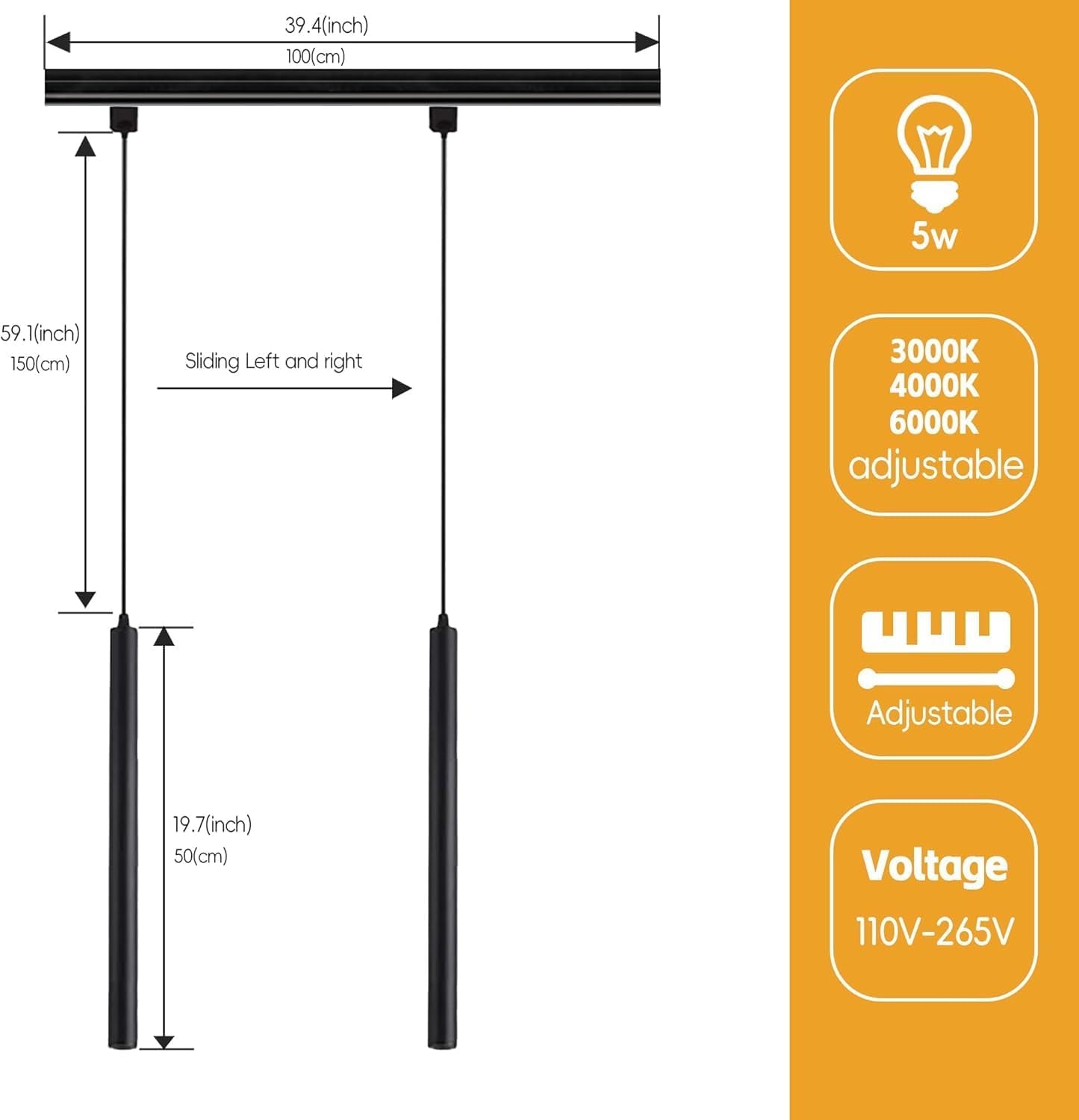 Black Pendant Light 6 3CCT LED Complete Lighting Kit Track or Ceiling Pendant Lighting Fixtures for Kitchen Island, Dining Room, Bedroom, Restaurant, Hotel, Bar