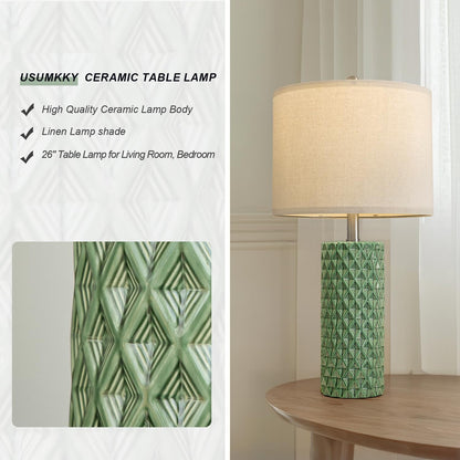 26" Tall Table Lamp for Living Room -Green Lamps Set of 2 Modern Ceramic Lamps for Night Stands, Bedside Lamp for End Tables, Nightstand Lamps for Bedroom