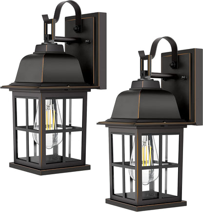 2-Pack Outdoor Wall Sconces, 100% Aluminium Oil-Rubbed Bronze Exterior Light Fixtures Wall Mount, Waterproof &Anti-Rust outside Wall Lanterns Porch Lights for House Garage Doorway, Bulbs Not Included