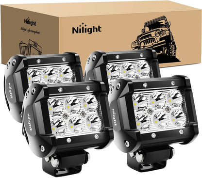 Nilight LED Pods 4PCS 18W 1260Lm Spot LED Light Bar Driving Fog Light off Road Lights Work Light 24V 12V for Motorcycles Van Camper Wagon Car Pickup ATV UTV SUV Truck Boat