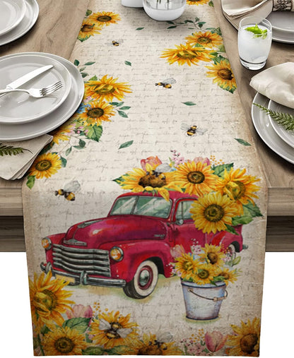 Sunflower Placemats, Red Truck Placemats for Dining Table, Farmhouse Decor Floral Placemats Set of 6, Heat-Resistant Washable Place Mats, Kitchen Table Mats for Party Sunflower Kitchen Decor Placemats