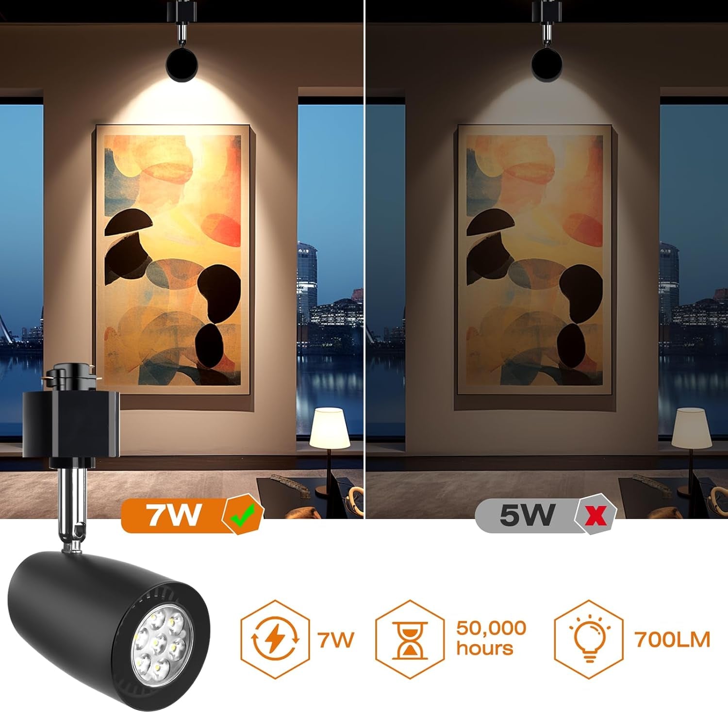 7W H Typetrack Lighting Heads, Dimmable Bright 5500K Cool White GU10 Base Adapter Track Lighting Fixtures Ceiling for Kitchen Task Wall Art Exhibition, 8 Pack