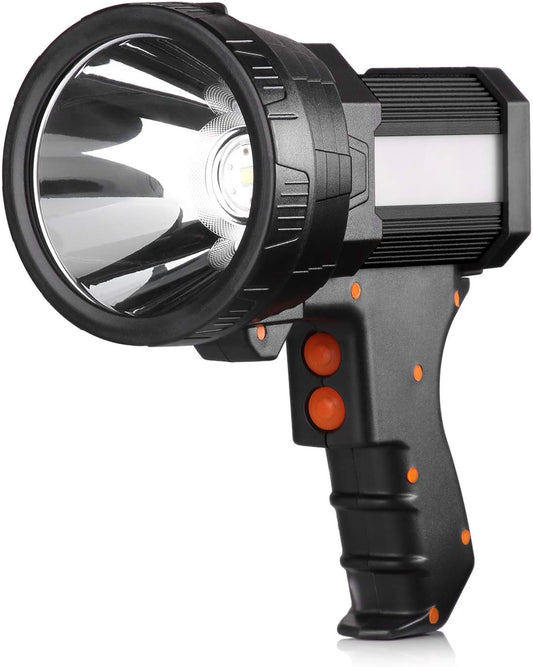 BUYSIGHT Rechargeable Spotlight,Spot Lights Hand Held Large Flashlight 1000,000 Lumens Handheld Spotlight Lightweight and Super Bright Flashlight (Aluminium_Alloy Black)