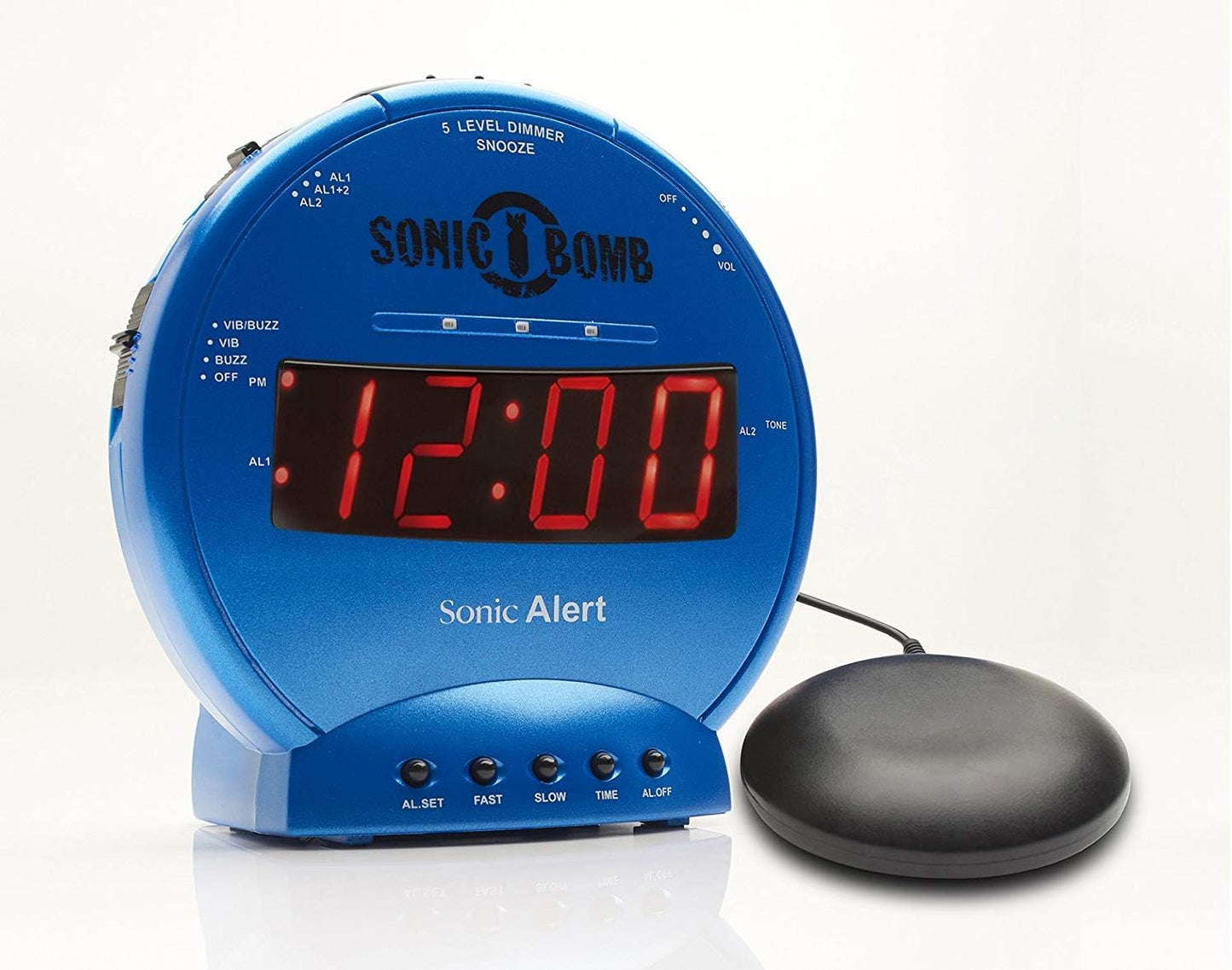 Sonic Bomb Dual Extra Loud Alarm Clock with Bed Shaker, Black | Sonic Alert Vibrating, Heavy Sleepers, Battery Backup | Wake with a Shake