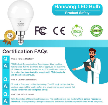Hansang E12 LED Bulb, Daylight 5000K, 60 Watt Equivalent Ceiling Fan Light Bulbs, E12 Small Base Candelabra LED Light Bulbs, 600 Lumen CRI 85+ Eye Protection, Non-Dimmable 120V (85-265V Range) 6 Pack