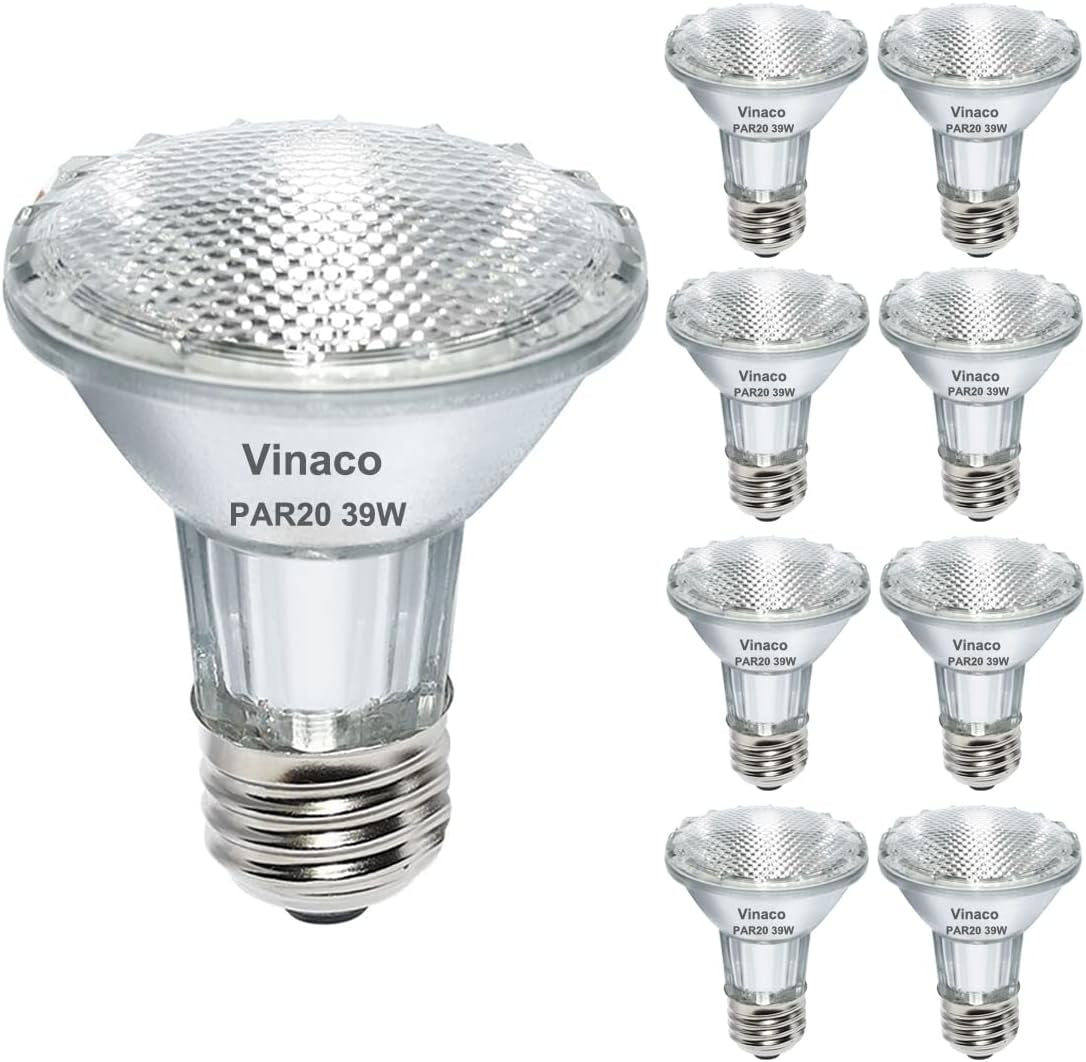 Vinaco PAR20 Halogen Light Bulbs, 6PCS 39W PAR20 Halogen Dimmable, 3000K Warm White, High Brightness PAR20 Flood 39W 120V 480 Lumens Equivalent PAR20 50W 120V, PAR20 E26 Medium Base for Track Lights
