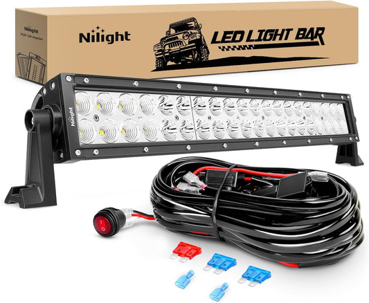 Nilight ZH017 22Inch 120W Spot Flood Combo Bar Led off Road Lights with 16AWG Wiring Harness Kit, 2 Years Warranty
