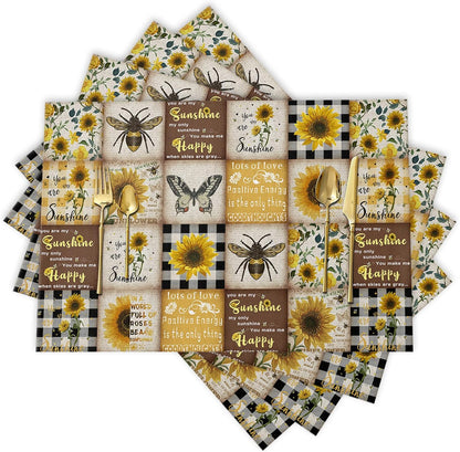 Sunflower Placemats, Red Truck Placemats for Dining Table, Farmhouse Decor Floral Placemats Set of 6, Heat-Resistant Washable Place Mats, Kitchen Table Mats for Party Sunflower Kitchen Decor Placemats