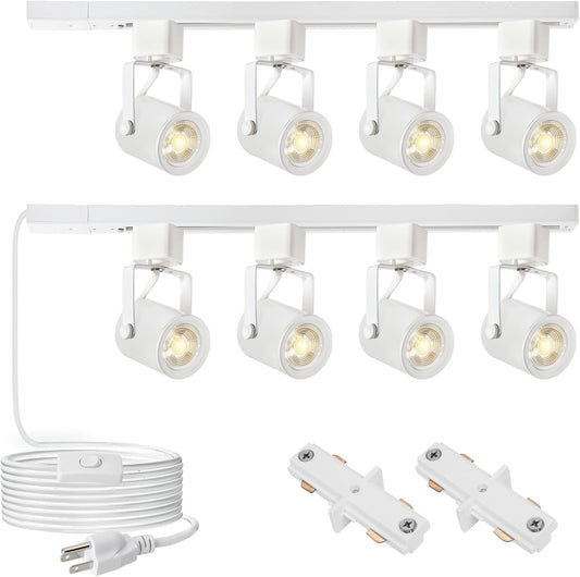 Plug in Track Lighting with Power Cord, 8-Light GU10 Track Lighting Kit with 6.6FT H Track Lighting Rails, Modern Kitchen Track Lighting Fixtures Plug in Ceiling Spot Light, White (No Bulbs)