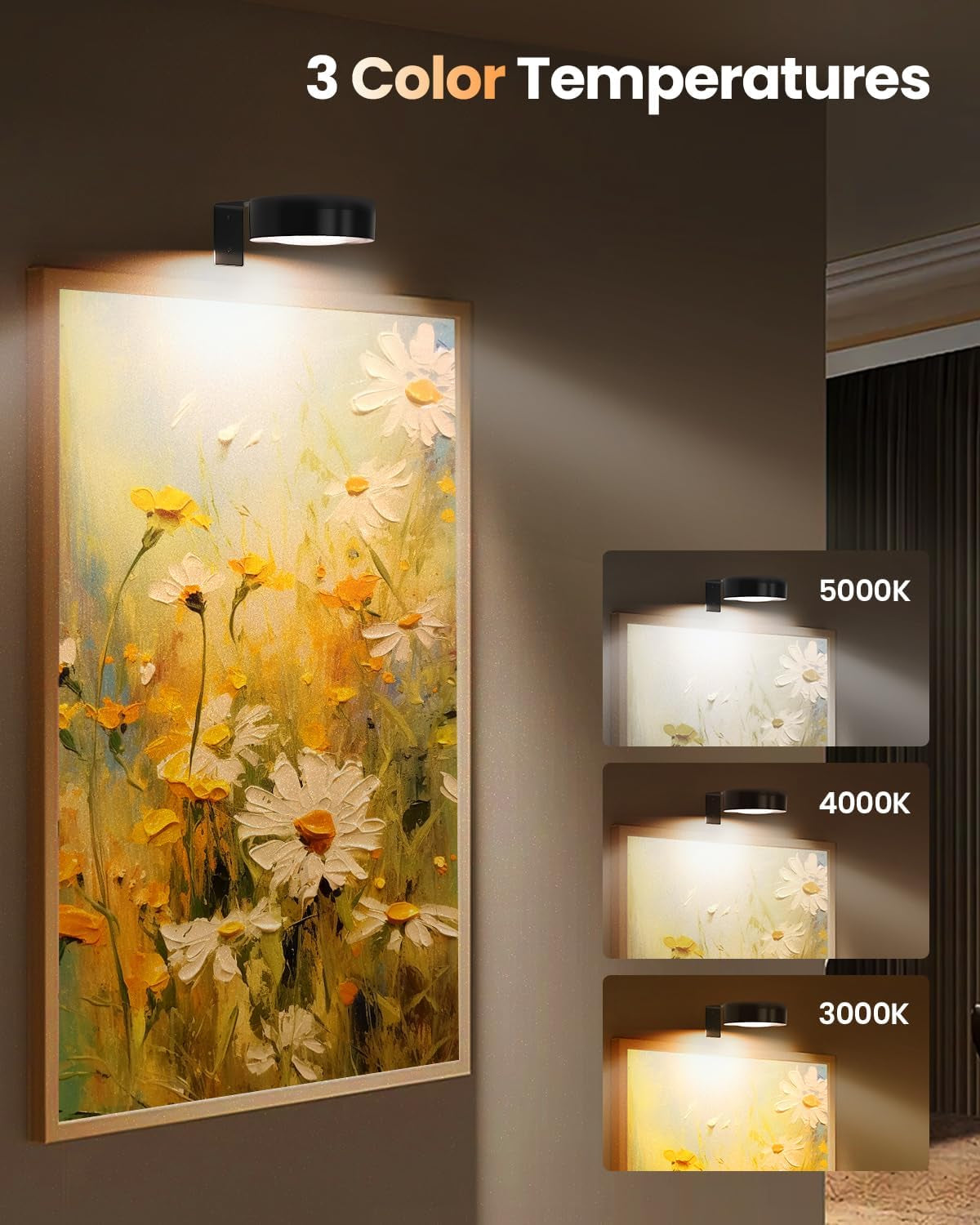 Picture Lights for Wall, Wireless Wall Decor Lights for Picture Artworking Frame Portrait,Battery Operated Magnetic Led Painting Light with Remote Dimmable Timer,Wall Art Display Light for Paintings