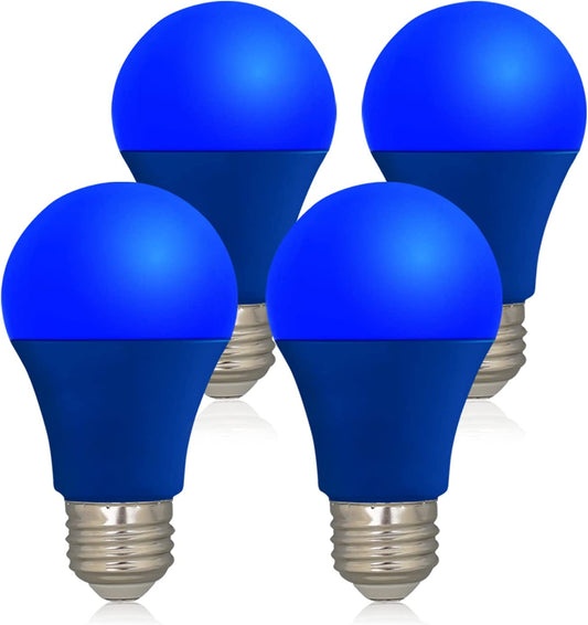 LED Blue Color Light Bulb - A19 E26 Base Blue Bulbs 9W (60W Equivalent), Blue Lightbulbs Perfect for Outdoor Porch, Christmas Decoration, Party Decoration, Holiday Lighting, Halloween Decor, 4 Pack