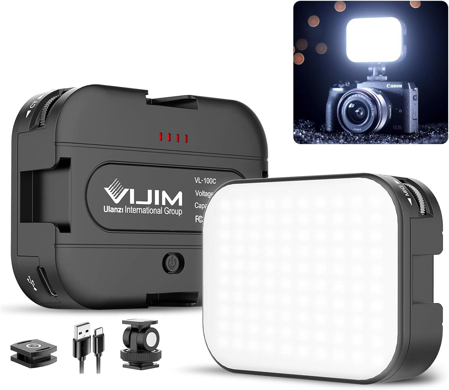 VIJIM VL100C Bi-Color LED Video Light on Camera,Mini Rechargeable 2000Mah LED Camera Lights,Cri95+ Dimmable 2500-6500K Ultra Bright Photo and Video Lighting,Led Fill Lamp