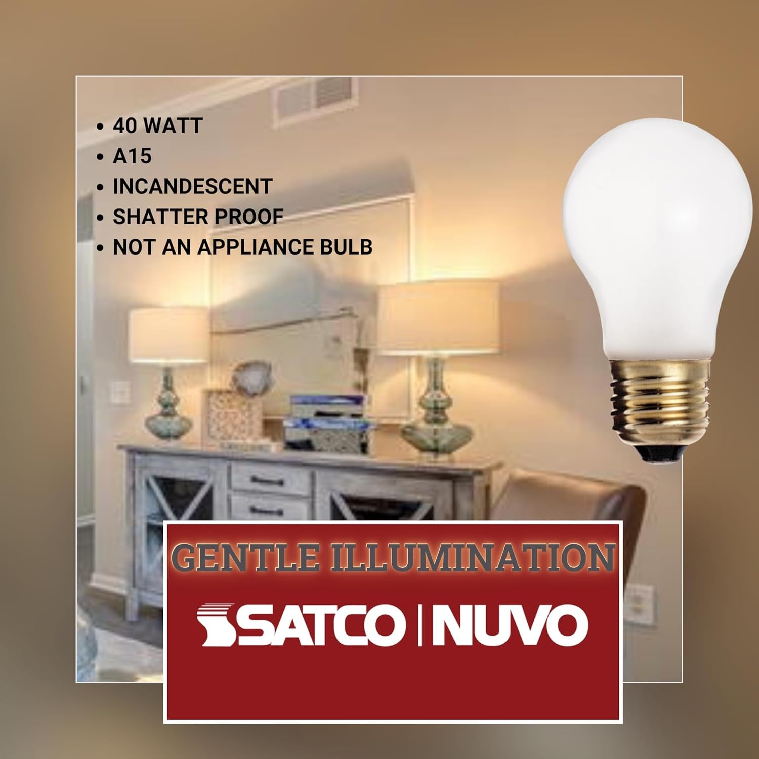 Satco S4881 40 Watt A15 (Appliance) Incandescent; Frost; 2500 Average Rated Hours; 265 Lumens; Medium Base; 130 Volt; Shatter Proof (6 Appliance Size Incandescent Frosted Bulb)