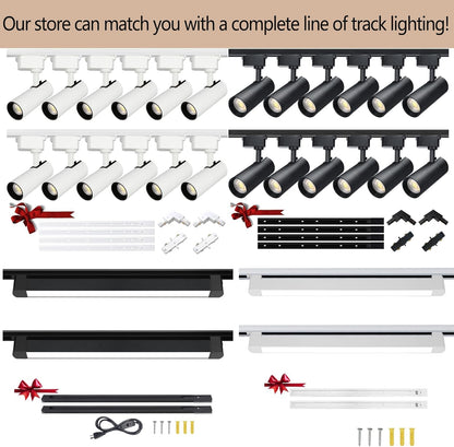H Type Track Lighting Rail for Track Lighting System 3.28FT Single Circuit 3-Wire-1 H Track Rail with Extra I Connector and End Caps Value Set