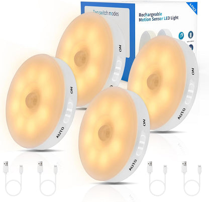 Improved LED Rechargeable Motion Sensor Light Indoor, Long-Lasting Battery, Closet Lights Motion Sensored, Motion Sensor Night Light, Puck Lights for Closet, Cabinet, Kitchen - Cool 2Pack
