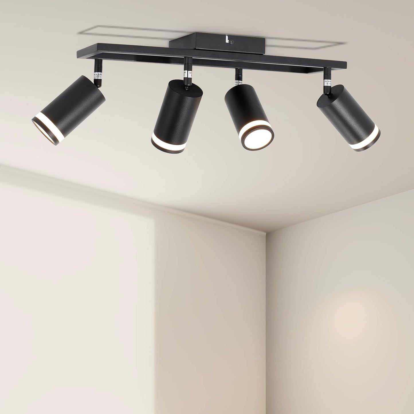 6-Light Track Lighting Fixtures Ceiling, GU10 Black Led Ceiling Spotlight, Modern Track Light Kit for Kitchen Hallway Living Room