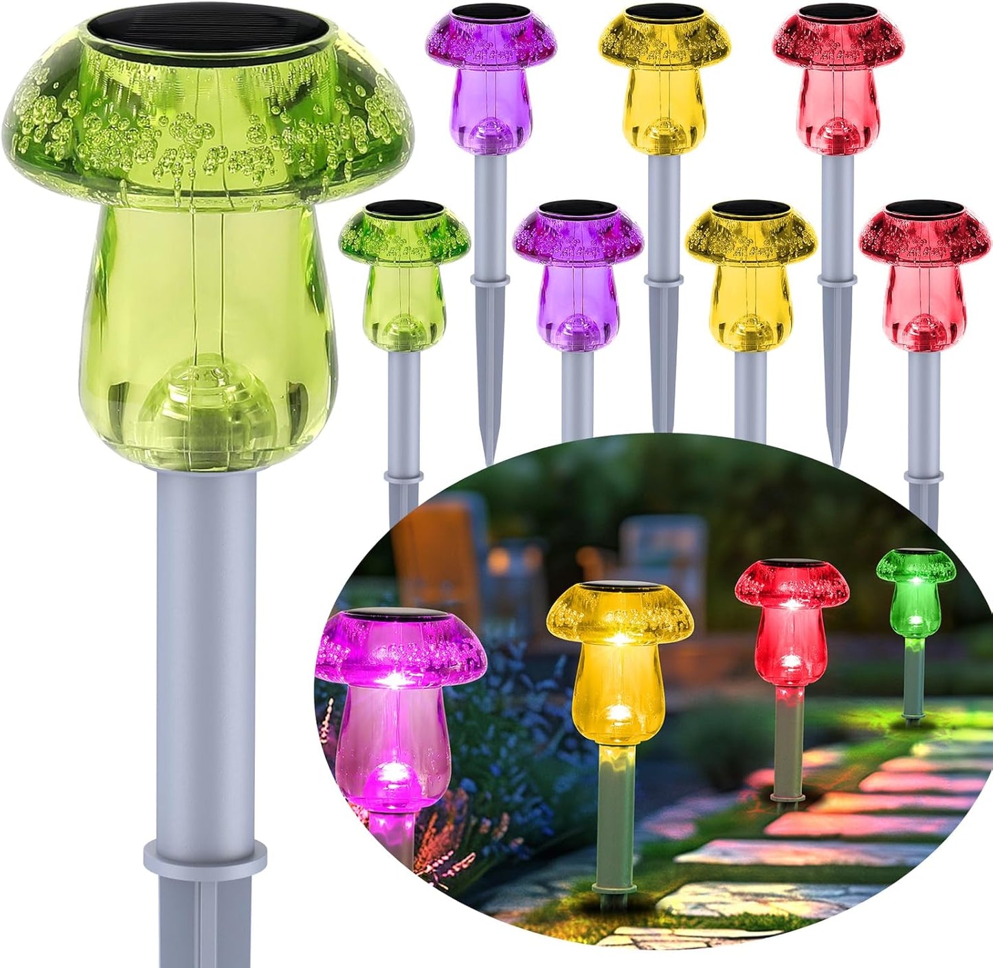 Solar Lights Outdoor, 8 Pack Solar Pathway Lights Outdoor, Solar Powered LED Mushroom Solar Garden Lights, Outdoor Solar Lights for Yard, Landscape, Path, Patio, Outside,Driveway,Backyard (Warm White)
