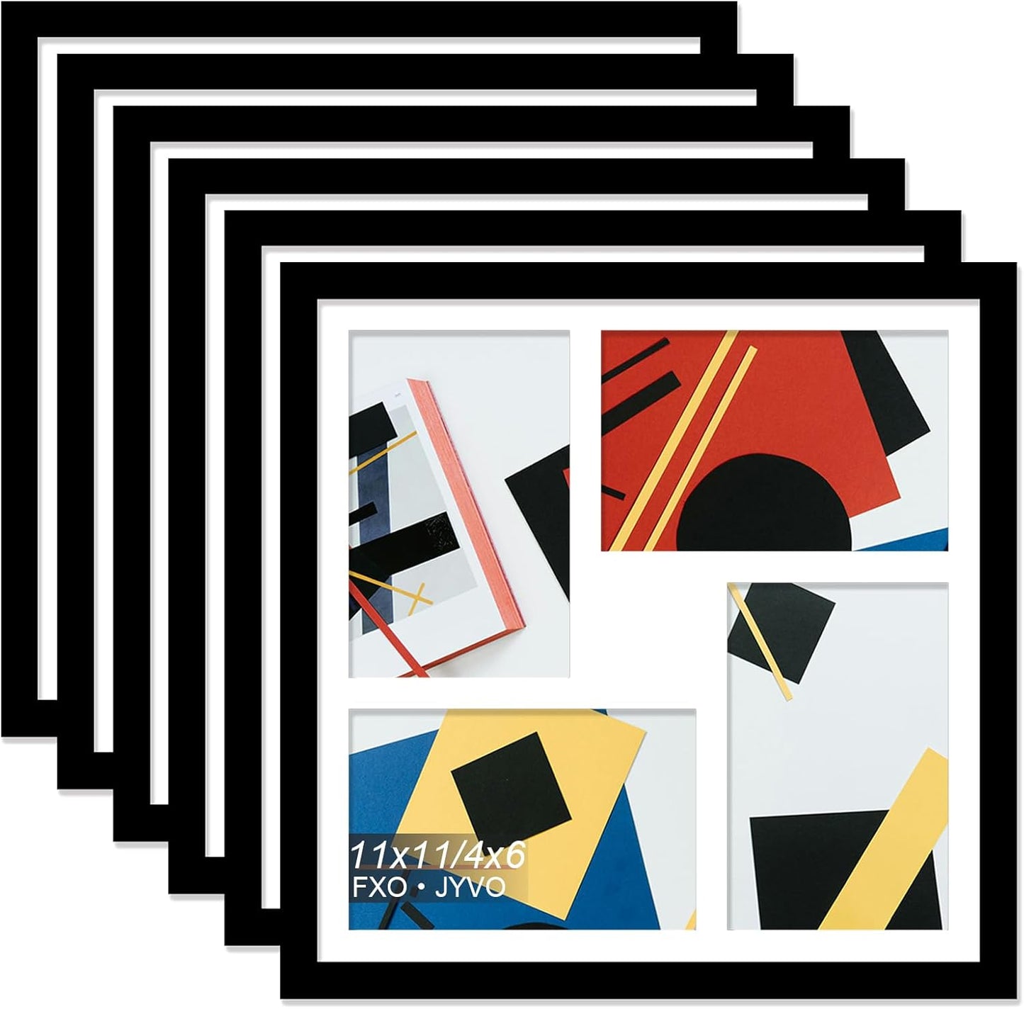 4X6 Picture Frame Collage, Display 6 4X6 Picture Collage or 13X13 Photo Only without Mat, Light Weight and High Transparent Frame for Wall - 1 Pack/Black/6-Openings