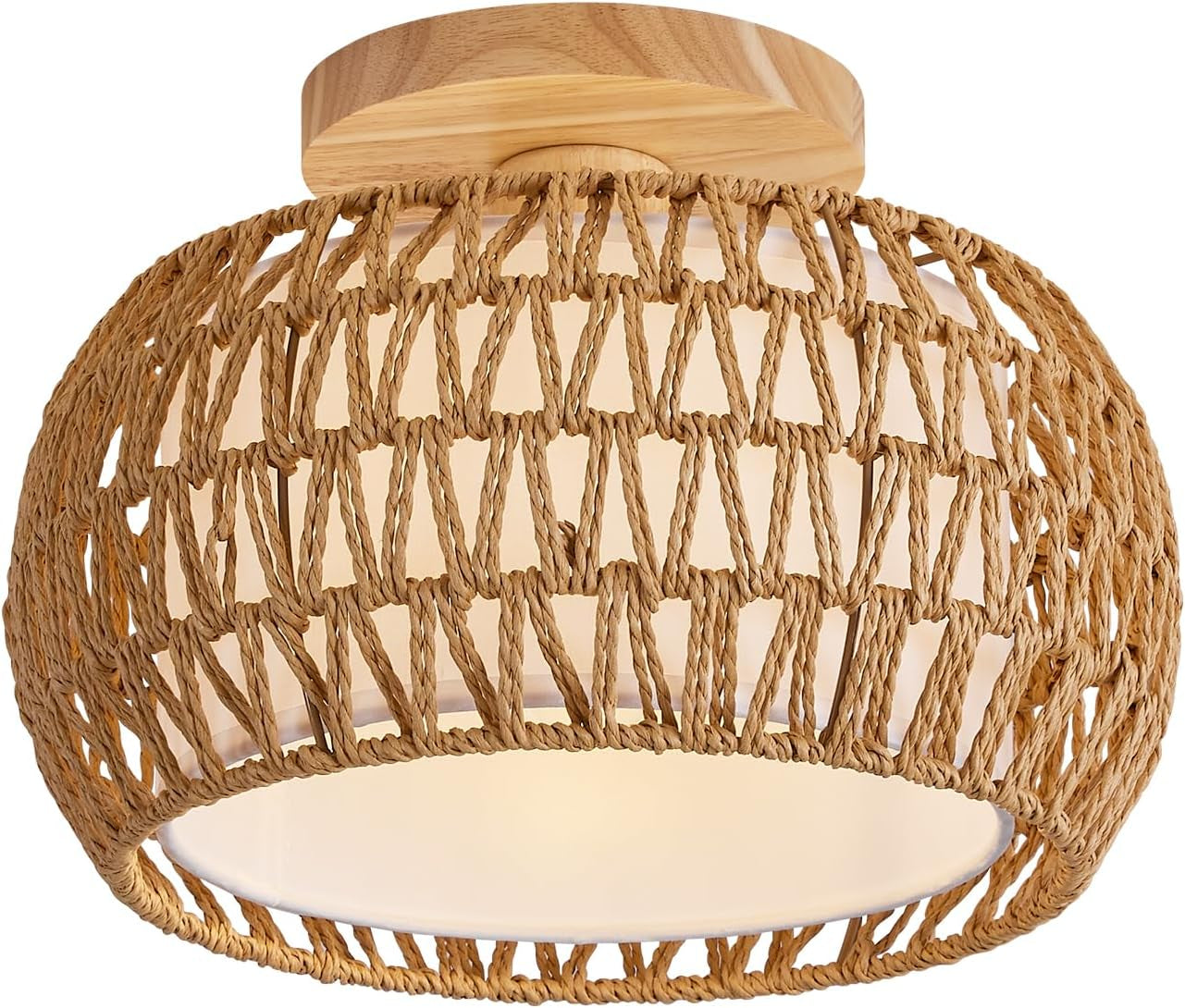 Rattan Ceiling Light Fixture，3 Style Options Boho Flush Mount Ceiling Lights, Hand-Woven Rattan Chandelier,Mini Bohemian Wicker Light Fixtures, Farmhouse Light Fixture for Bedroom Hallway Entryway