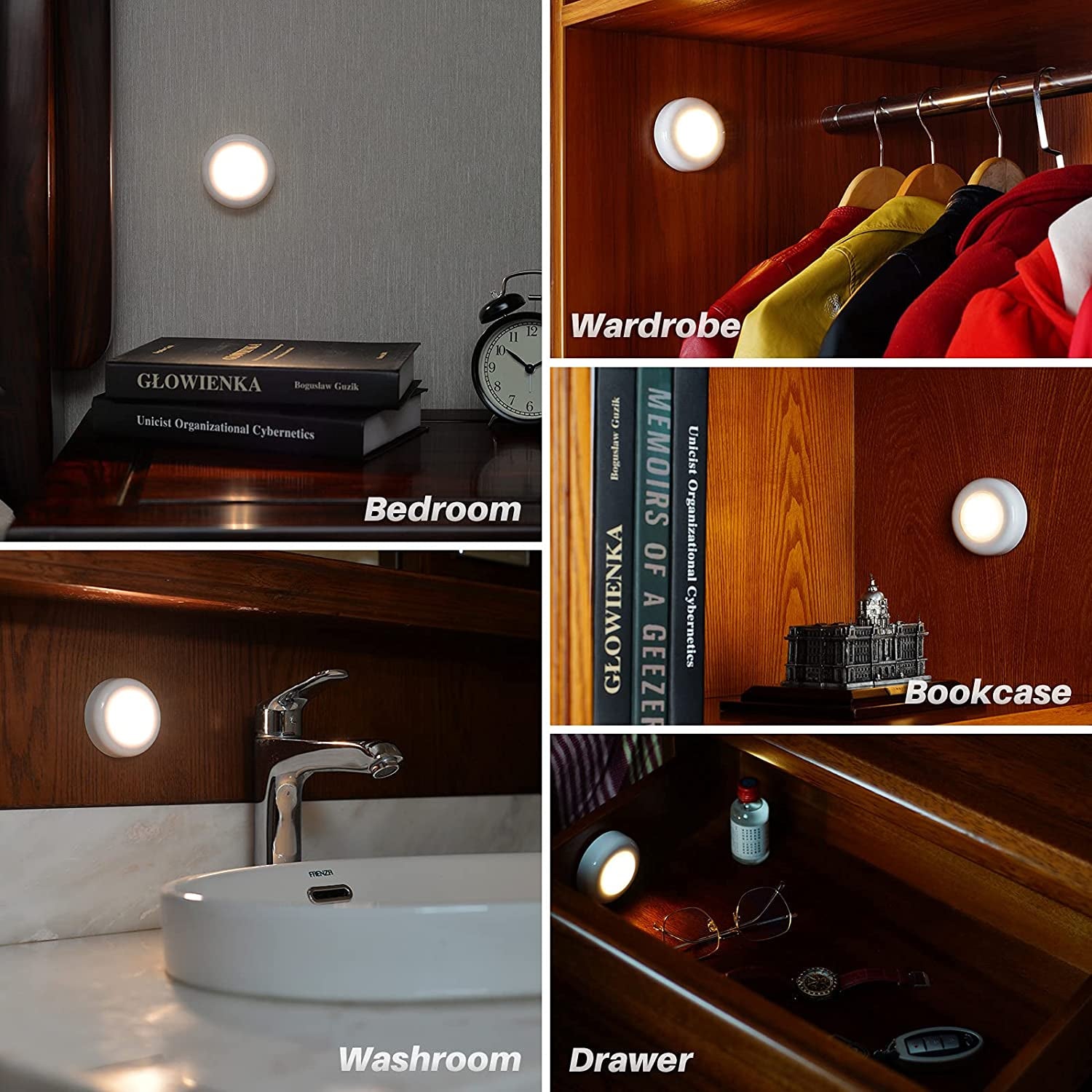 STAR-SPANGLED 3 Pack 2.8” Motion Sensor Lights Indoor AAA Battery Operated, Stick on LED Puck Light for Stairs, under Cabinet, Closet, Warm White