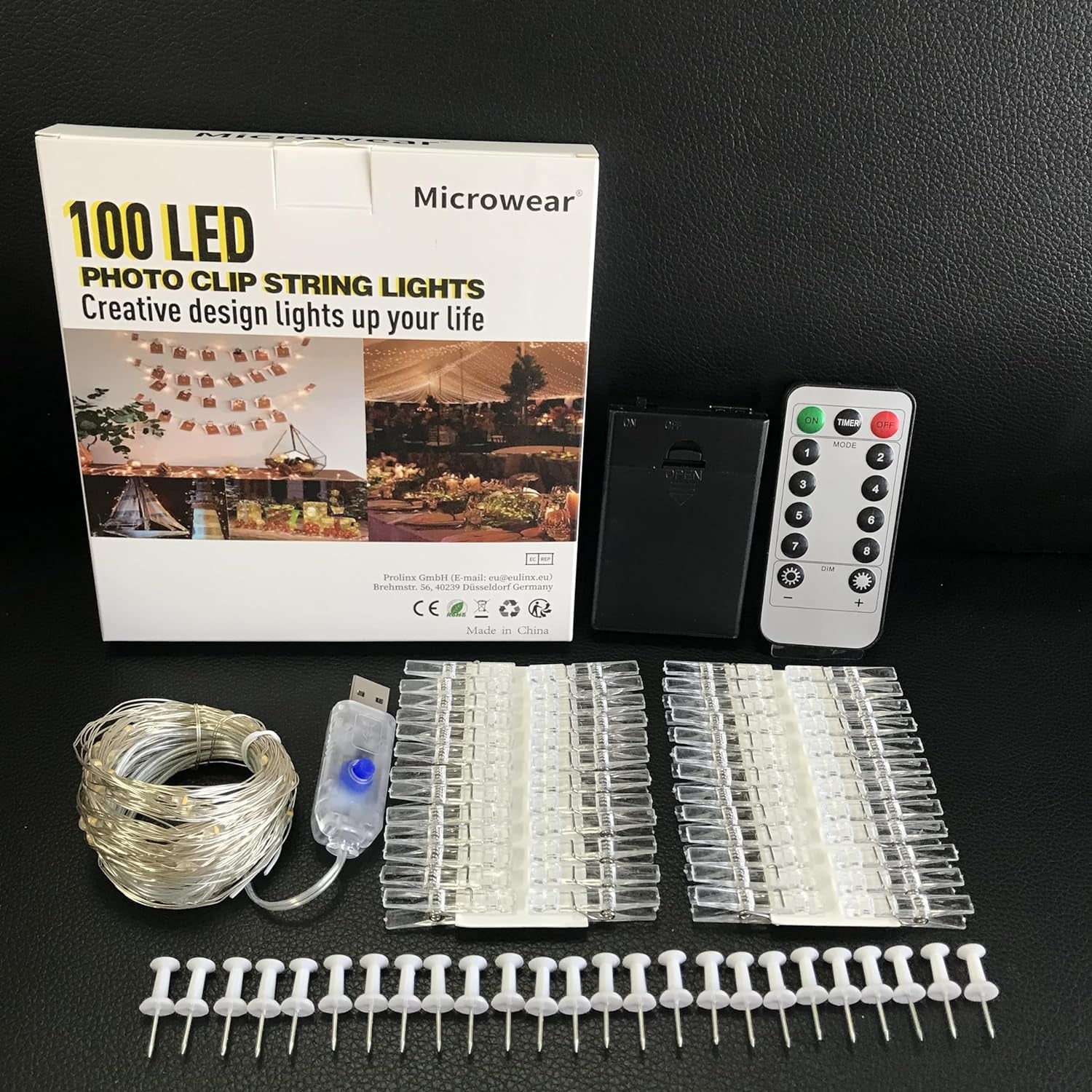 33Ft Photo Clip String Lights,Usb or Battery Powered,8 Modes 100 LED 10M Hanging String Fairy Lights with Remote,Decoration for Bedroom Christmas Wedding Décor