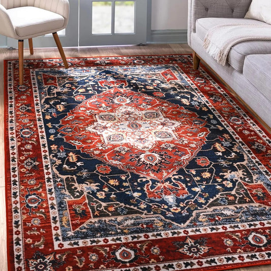 YJ.GWL Area Rug 4X6, Boho Vintage Washable Bedroom Rug, Soft Accent Rugs for Living Room Dining Room, Non-Slip Non-Shedding Low-Pile Entryway Rug Floor Carpet, Red