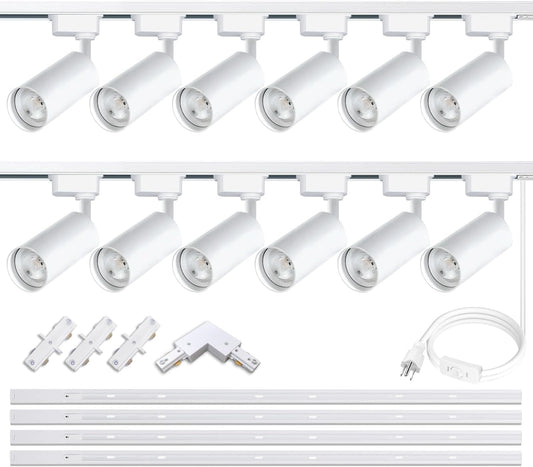 Ultra-Bright H Type Track Lighting Kit with 13.1 FT Track Rails, 12 Heads 3000K Warm White 20W 2400Lm, Dimmable Plug in LED Track Lights Modern Indoor Spotlight Fixture