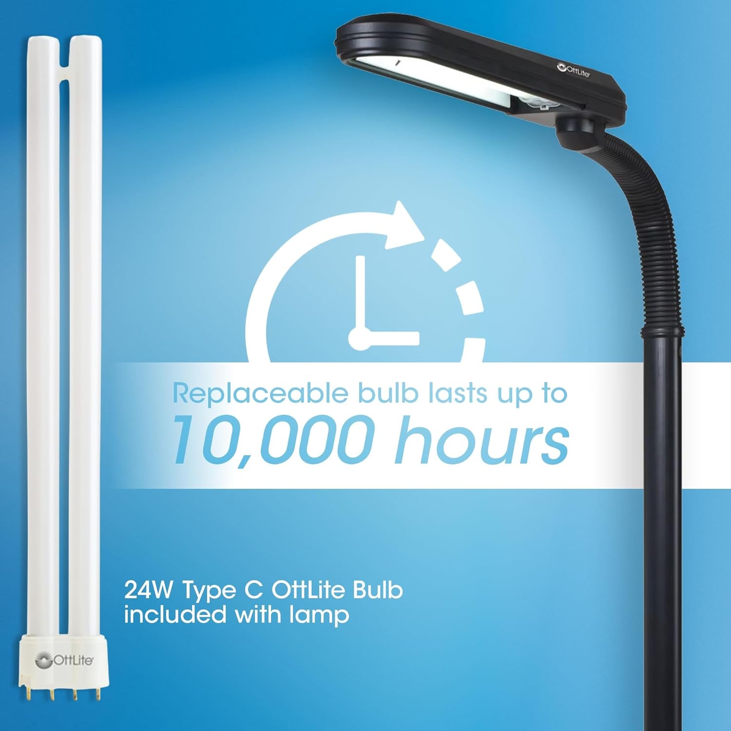 Ottlite Tattoo Artist Standing Floor Lamp with Adjustable Neck - 24W Compact Fluorescent Lamp for Bright Natural Daylight - Multiuse Design Is Perfect for Illuminating Tattooing Work Areas