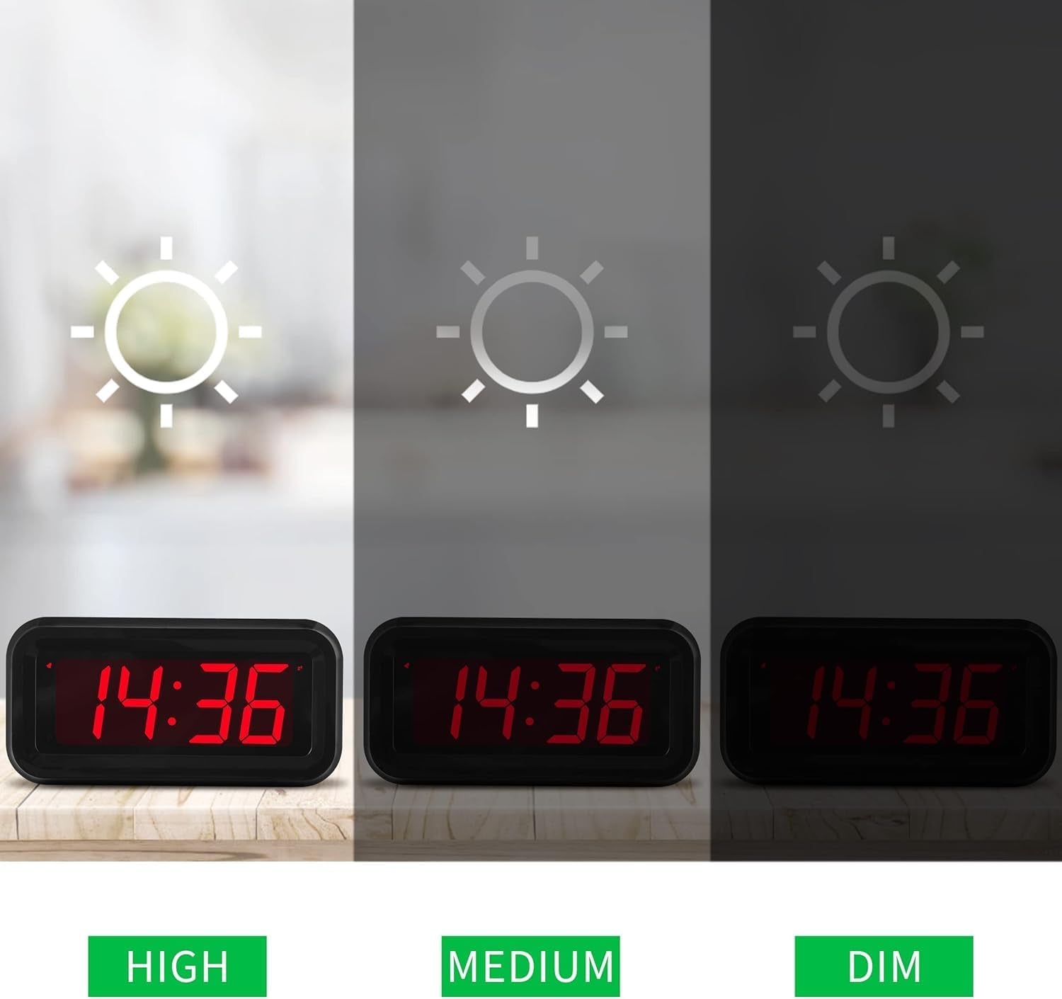 Alarm Clock, LED Digital Clock, Small Wall Clock, Battery Operated, Adjustable 3-Level Led Brightness, Dim Night Mode, 12/24Hr, Cordless, Constantly 1.2'' Digits Display for Bedroom/Travel,Easy to Set