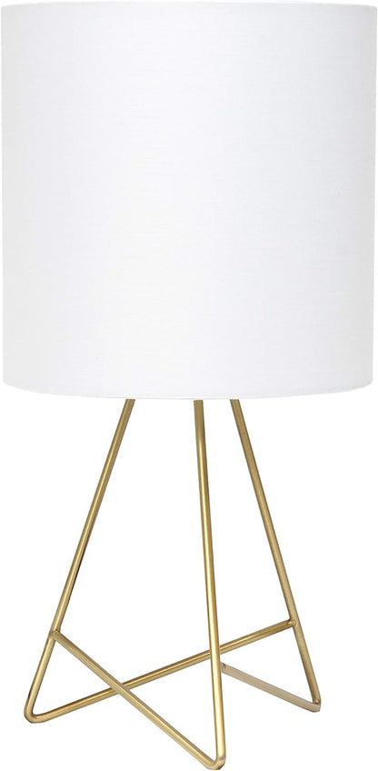 Simple Designs LT2066-GDW-LB 14" down to the Wire Table Lamp for Bedroom, Living Room, Entryway, Office, Gold with White Shade, with Feit LED Bulb Included