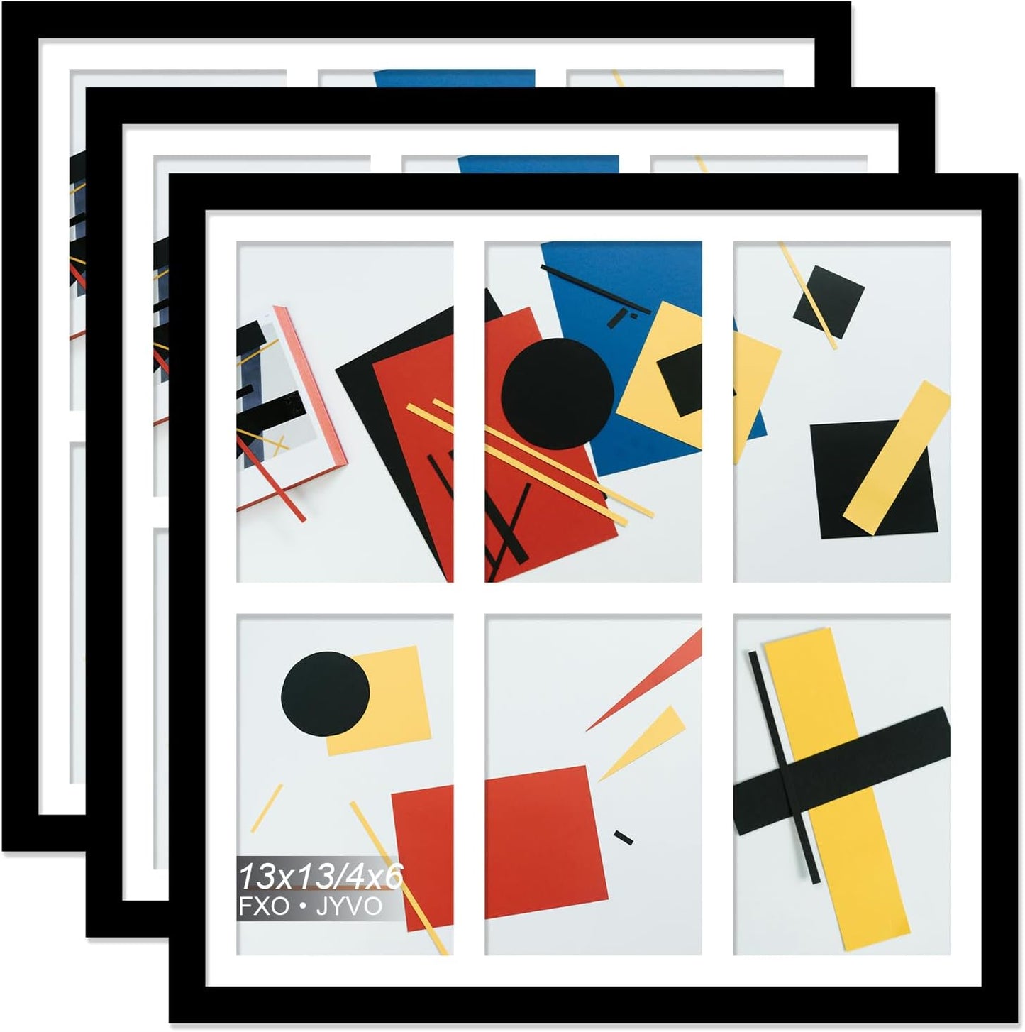 4X6 Picture Frame Collage, Display 6 4X6 Picture Collage or 13X13 Photo Only without Mat, Light Weight and High Transparent Frame for Wall - 1 Pack/Black/6-Openings