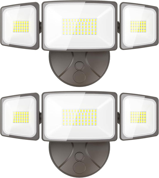 Onforu 2 Pack 60W Flood Lights Outdoor, 6000LM LED Flood Light Outdoor Switch Controlled, IP65 Waterproof Outdoor Flood Light Fixture with 3 Adjustable Heads, 6500K Security Light for Eave Garage Yard