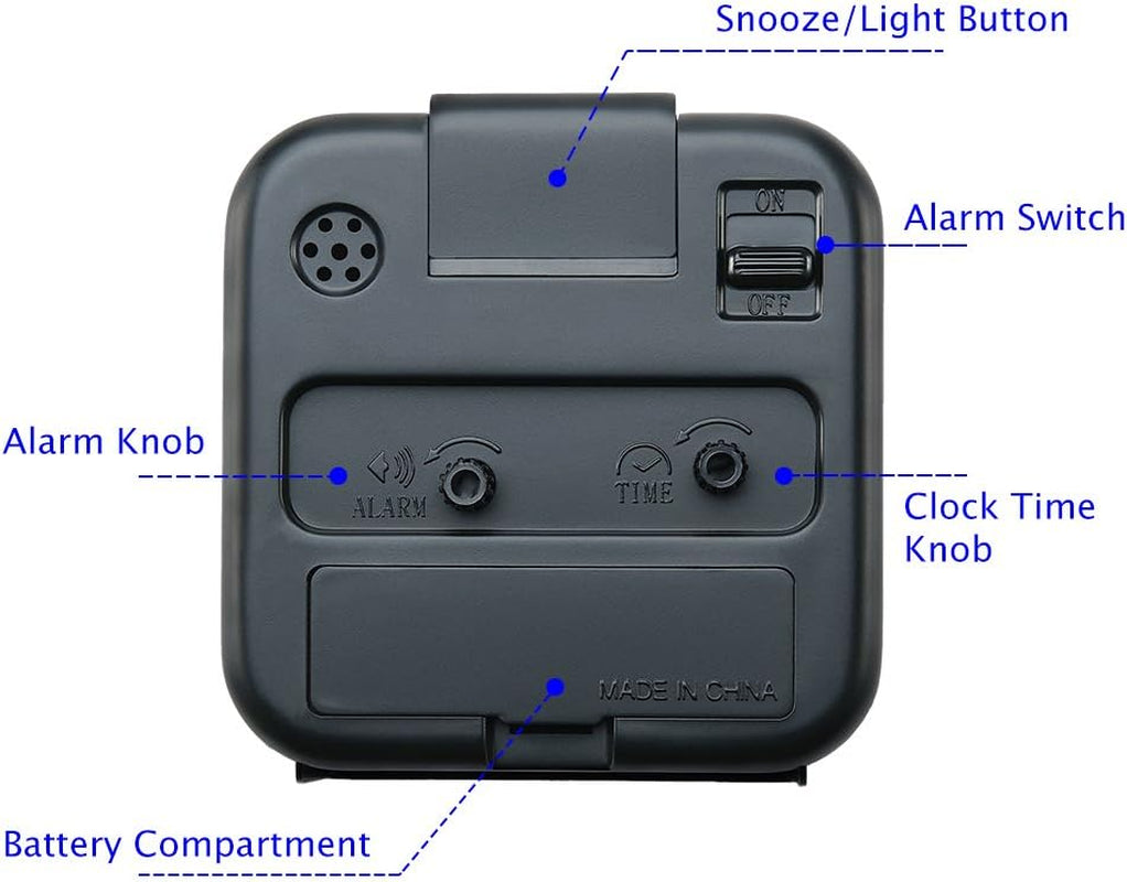 Peakeep Small Battery Operated Analog Travel Alarm Clock Silent No Ticking, Lighted on Demand and Snooze, Beep Sounds, Gentle Wake, Ascending Alarm, Easy Set (Black)