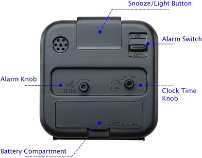 Peakeep Small Battery Operated Analog Travel Alarm Clock Silent No Ticking, Lighted on Demand and Snooze, Beep Sounds, Gentle Wake, Ascending Alarm, Easy Set (Black)