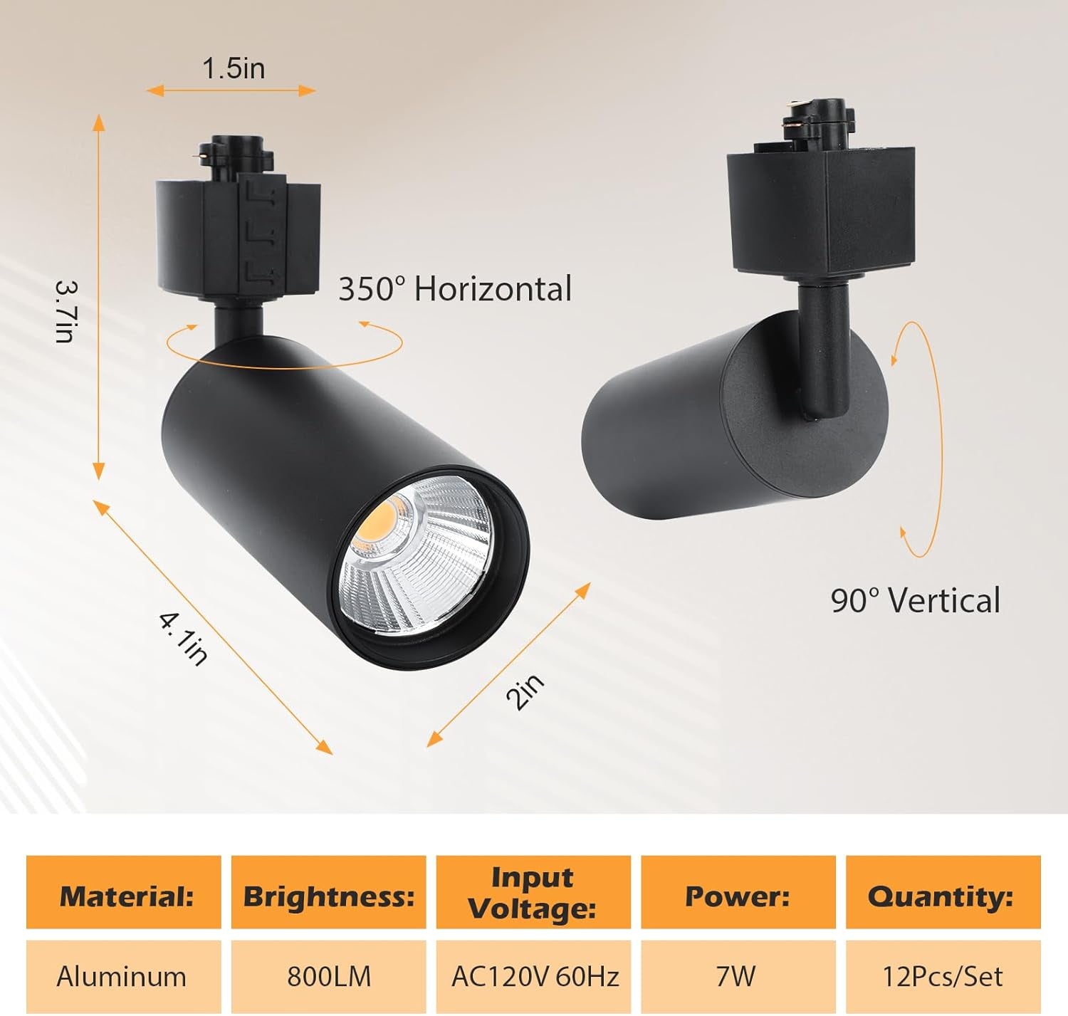 LED Track Lighting Heads 2 Pack 800Lm H Type 7W Dimmable Track Lights Replacement Fixtures Bright 3000K Warm White Ceiling Spotlight for Accent Art Task, Flicker Free CRI90+ 24° Black Track Lighting