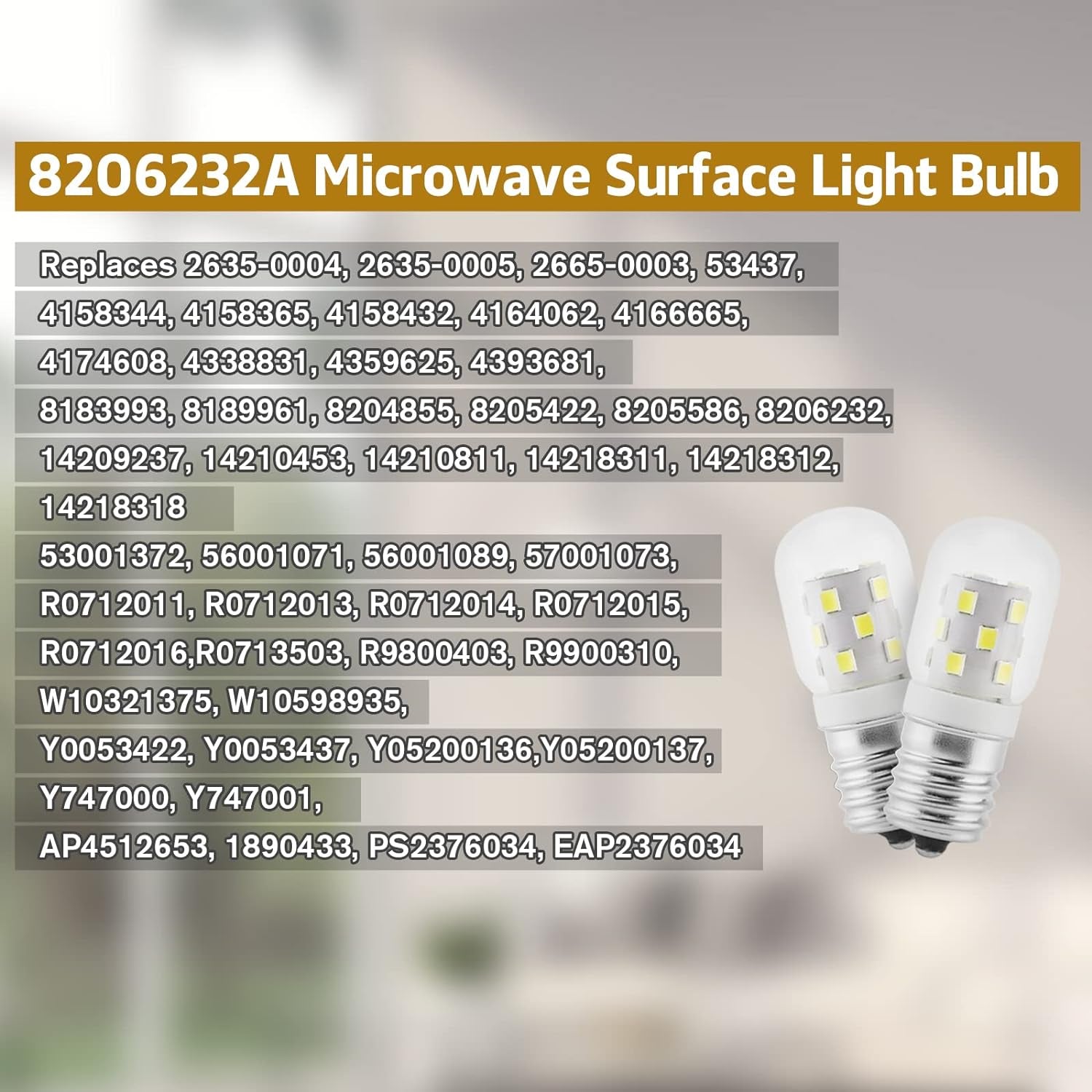 LED 8206232A Microwave Light Bulb (2 Pack) E17 LED Bulbs Replacement 8206232A Whrilpool Microwave 40W Light Bulb - 360LM Daylight White 6000K for Refrigerator Stove Range Hood